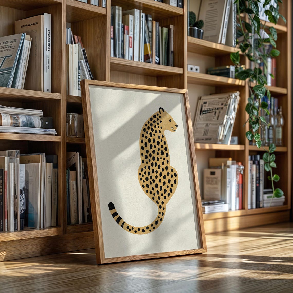 Minimalist Seated Leopard Spots Modern Wild Animal Art Poster