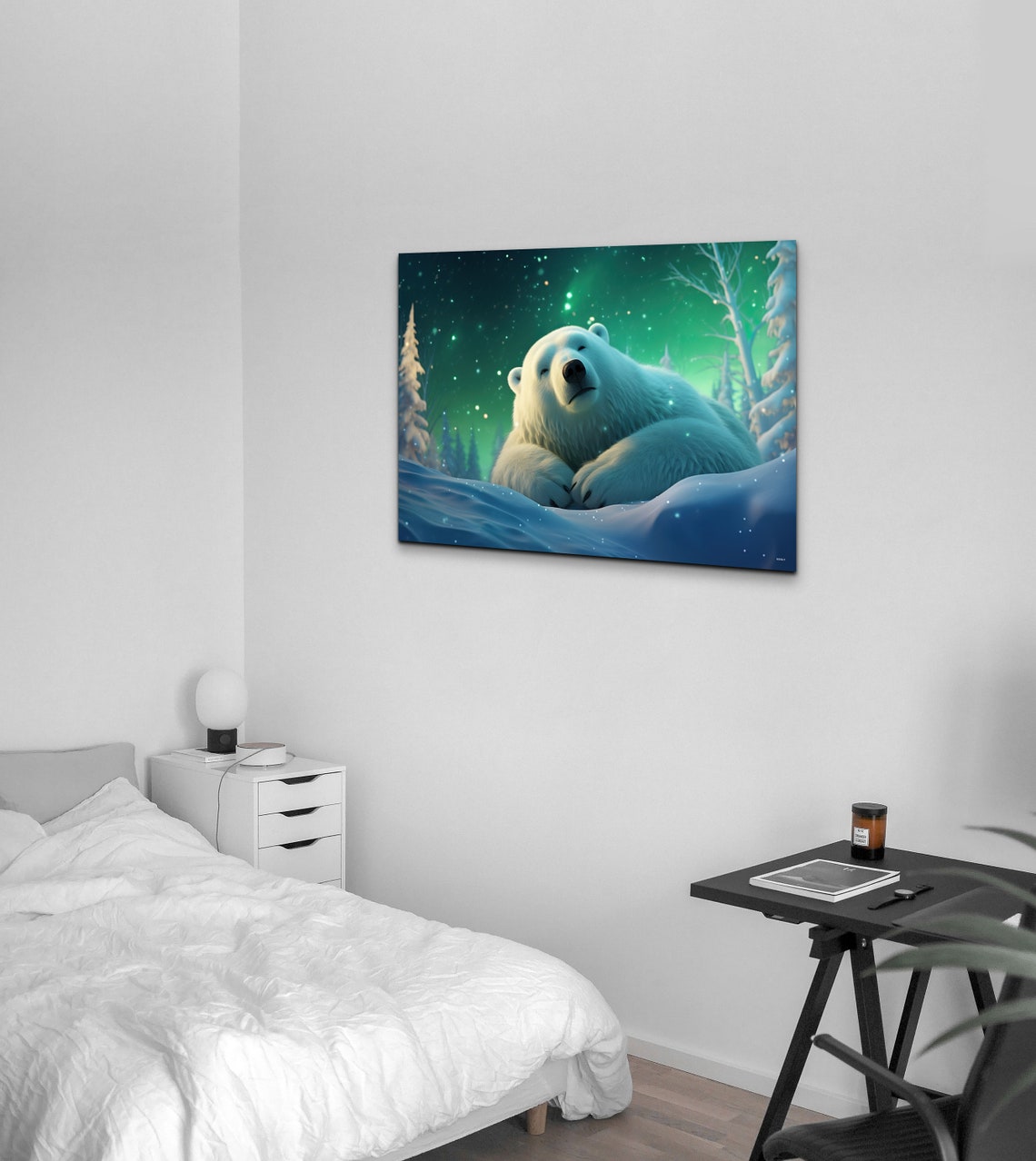 Sleeping Polar Bear Northern Lights Aurora Winter Wonderland Wall Art - Image 4