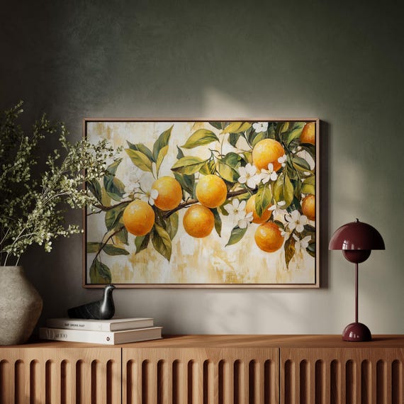 Orange Tree Canvas Wall Art Vintage Citrus Painting Rustic Kitchen Decor Mediterranean Fruit Print Farmhouse Botanical Poster