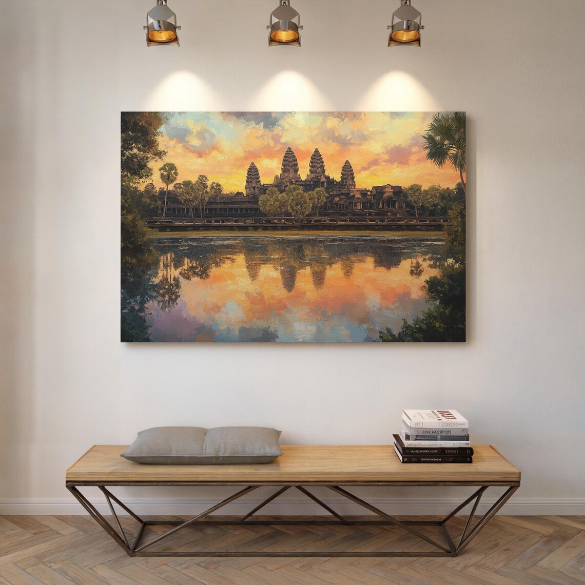 Angkor Wat Cambodia Temple Sunset Landscape Art Print - Image 4