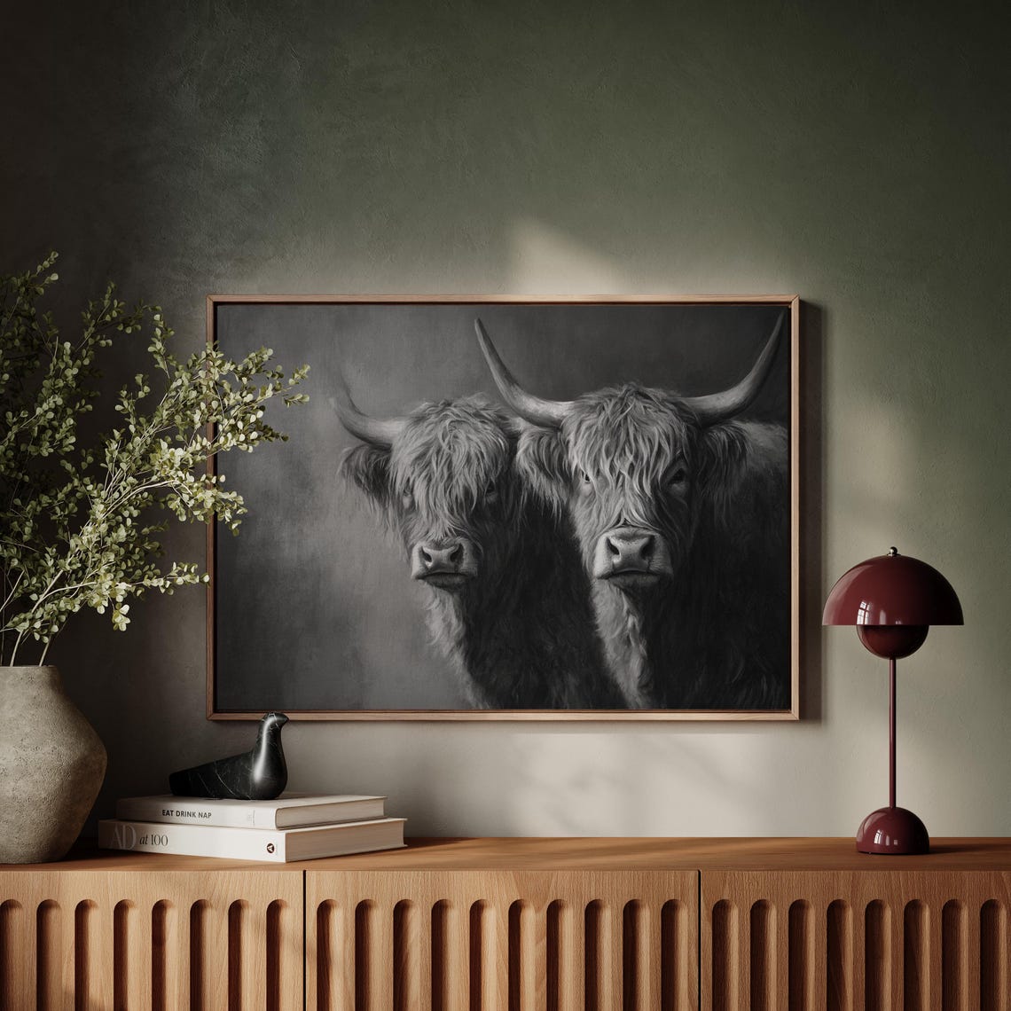 Highland Cows Pair Monochrome Black White Dramatic Portrait Poster - Image 5