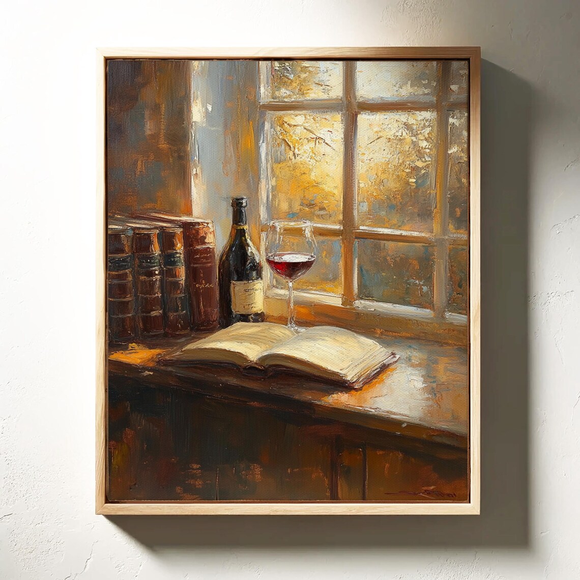 Rustic Wine And Books Art Print, Literary Still Life - Image 3