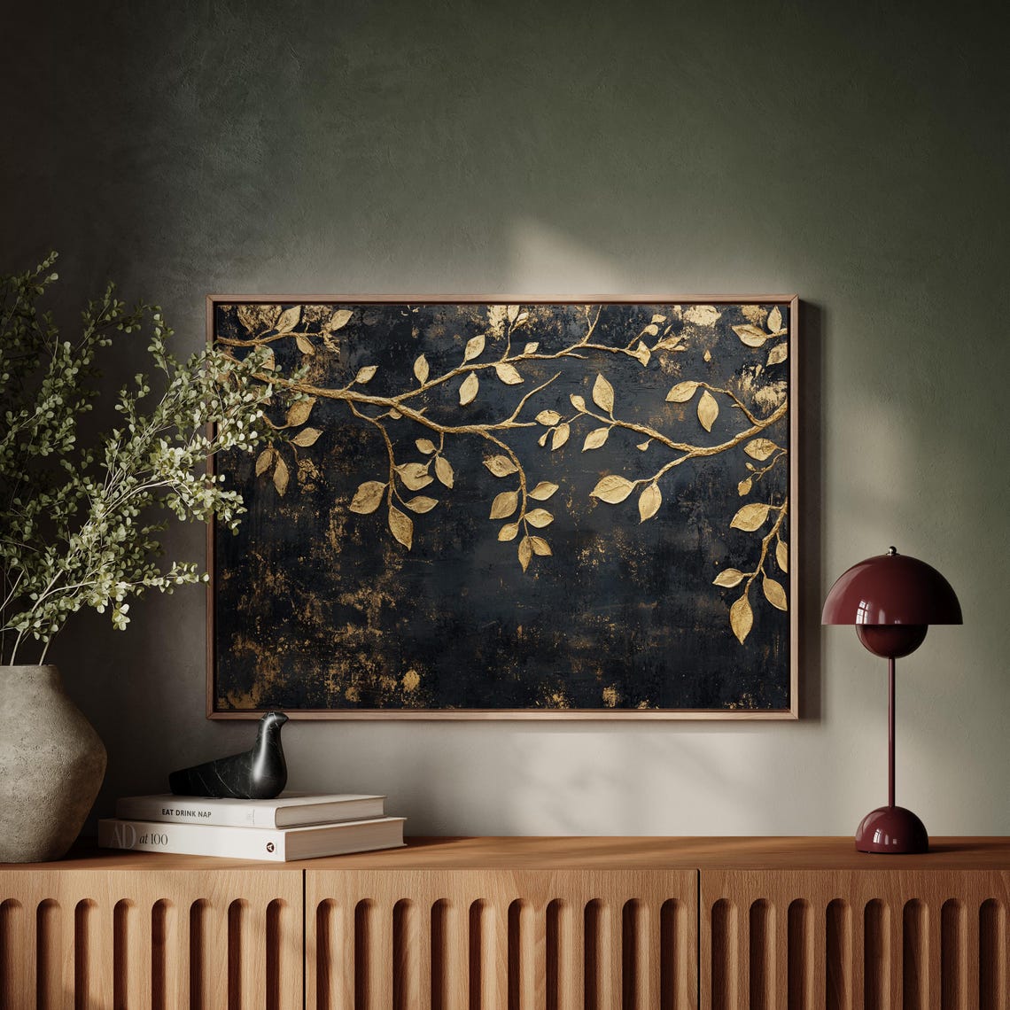 Gold Leaf Branches Black Canvas Luxury Botanical Abstract Print - Image 3