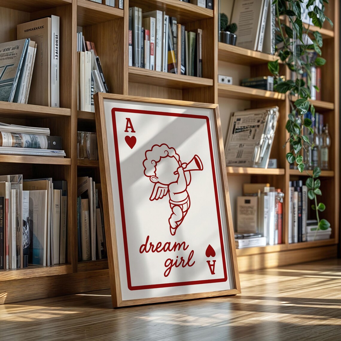 Dream Girl Ace Of Hearts Cupid Romantic Playing Card Art Poster