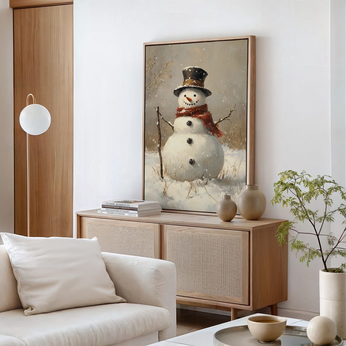 Smiling Snowman In Red Scarf And Top Hat Snowy Field Christmas Poster - Image 5