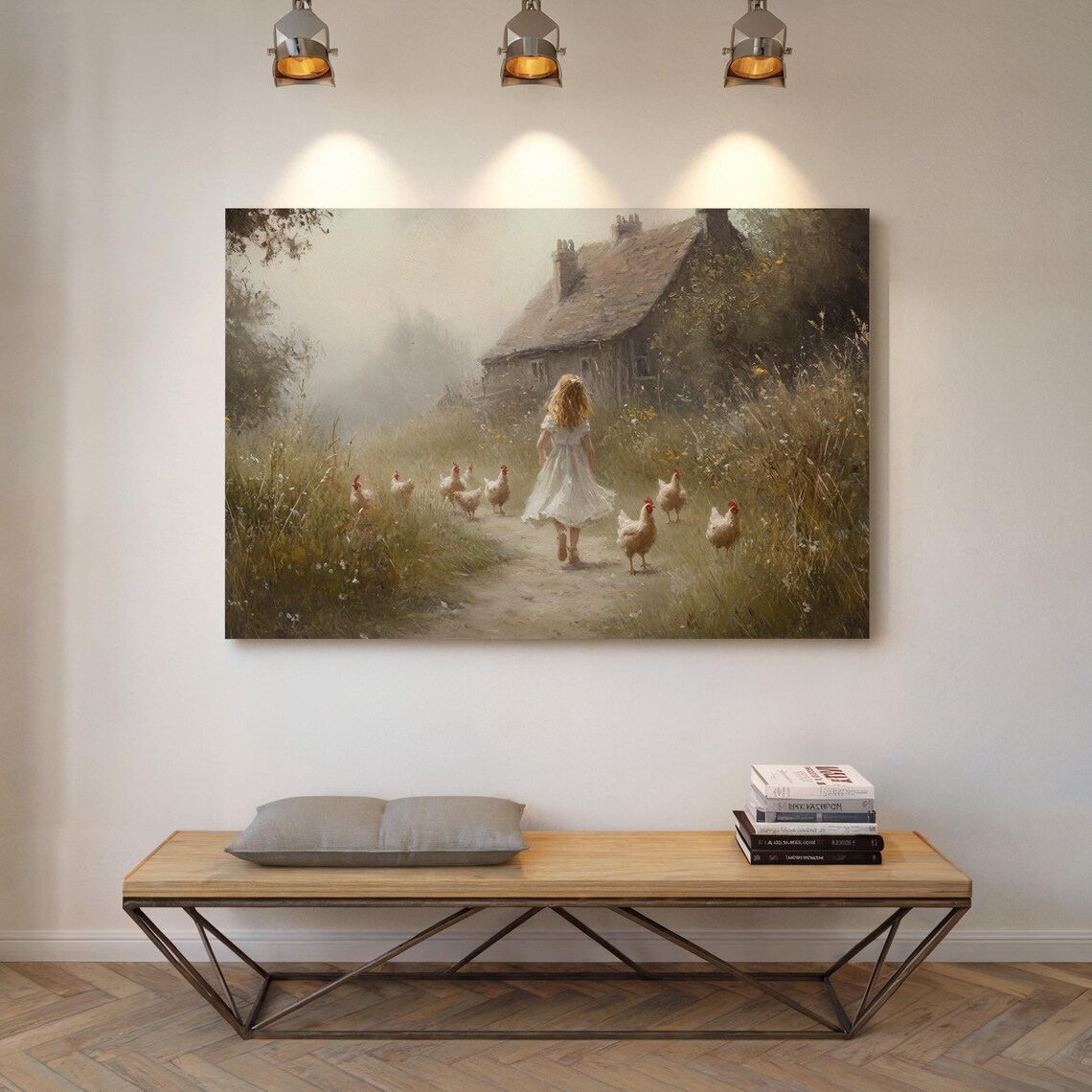 Farmhouse Girl With Chickens Art Print, Rustic Pastoral Scene - Image 6