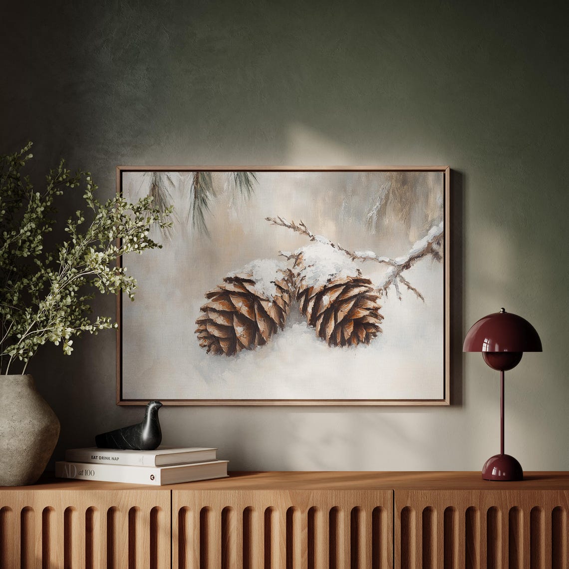 Beautiful Snow Dusted Pine Cones Resting on a Winter Branch Poster - Image 5