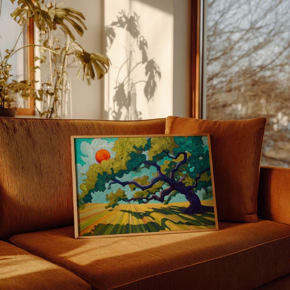 Sunlit Oak Tree With Bold Branch Shadows