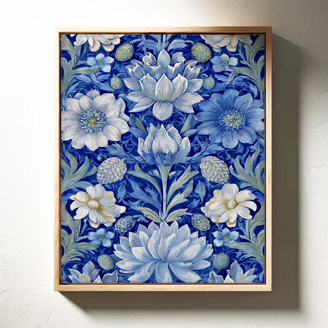Blue Botanical Floral Vintage Pattern White Flowers Chinoiserie Style Poster