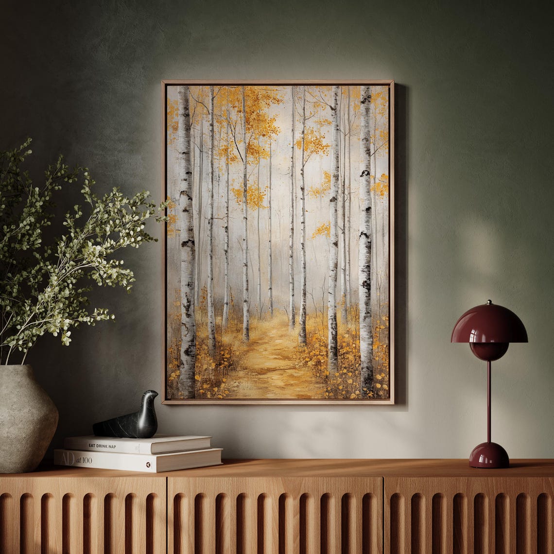 Golden Autumn Birch Forest Path Fall Landscape Painting Poster - Image 7