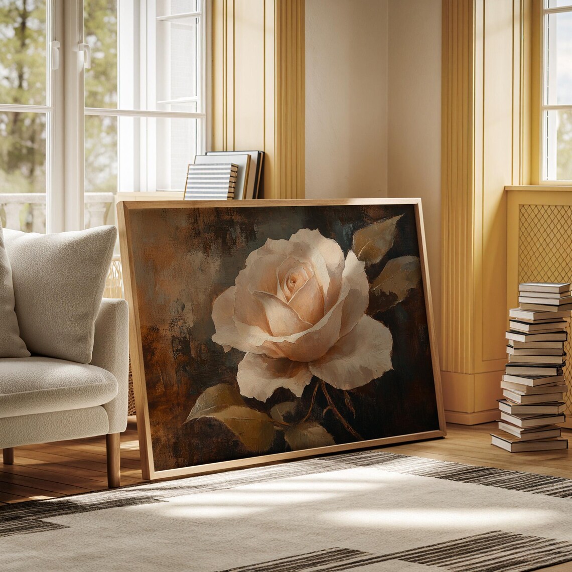 Cream White Rose Bloom Vintage Floral Oil Painting Elegant Poster - Image 6
