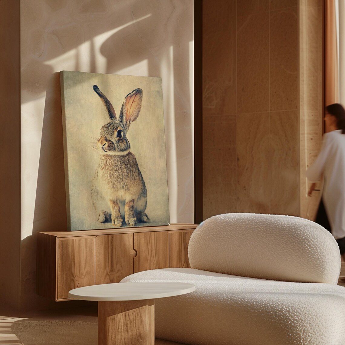 Vintage Rabbit Portrait Tall Ears Neutral Sepia Rustic Farmhouse Poster - Image 3