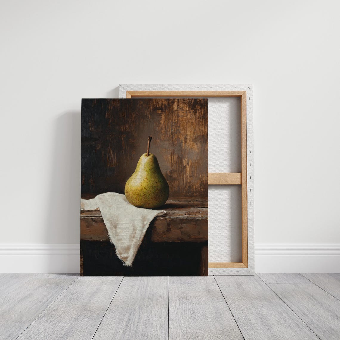 Ripe Pear on Rustic Table Dark Academia Still Life Painting Poster - Image 4