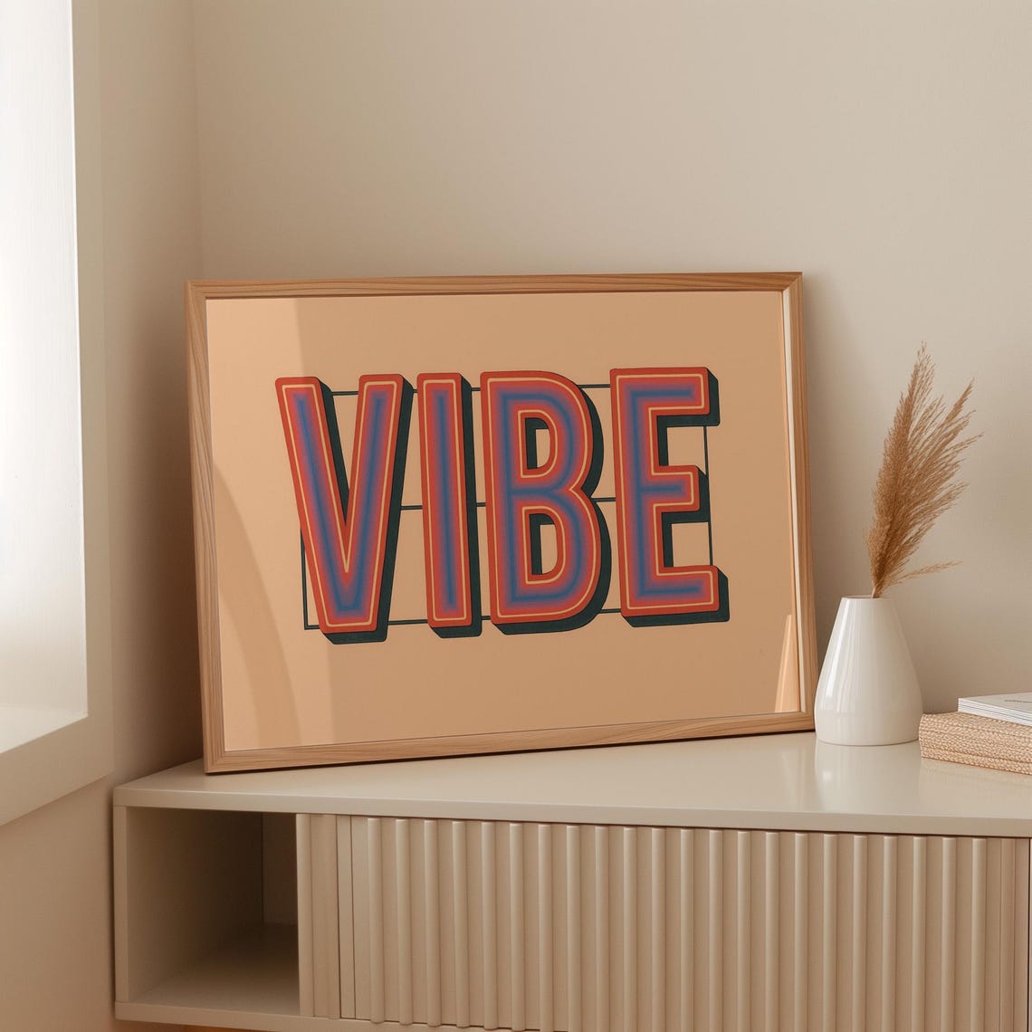 Vibe Colorful Retro Neon Sign Peach Style Bold Typography Poster