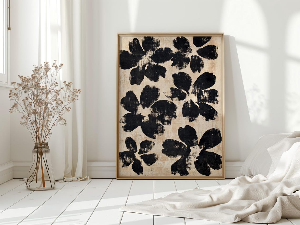 Oversized Black Brushstroke Bloom Floral Abstract Ink Poster - Image 3