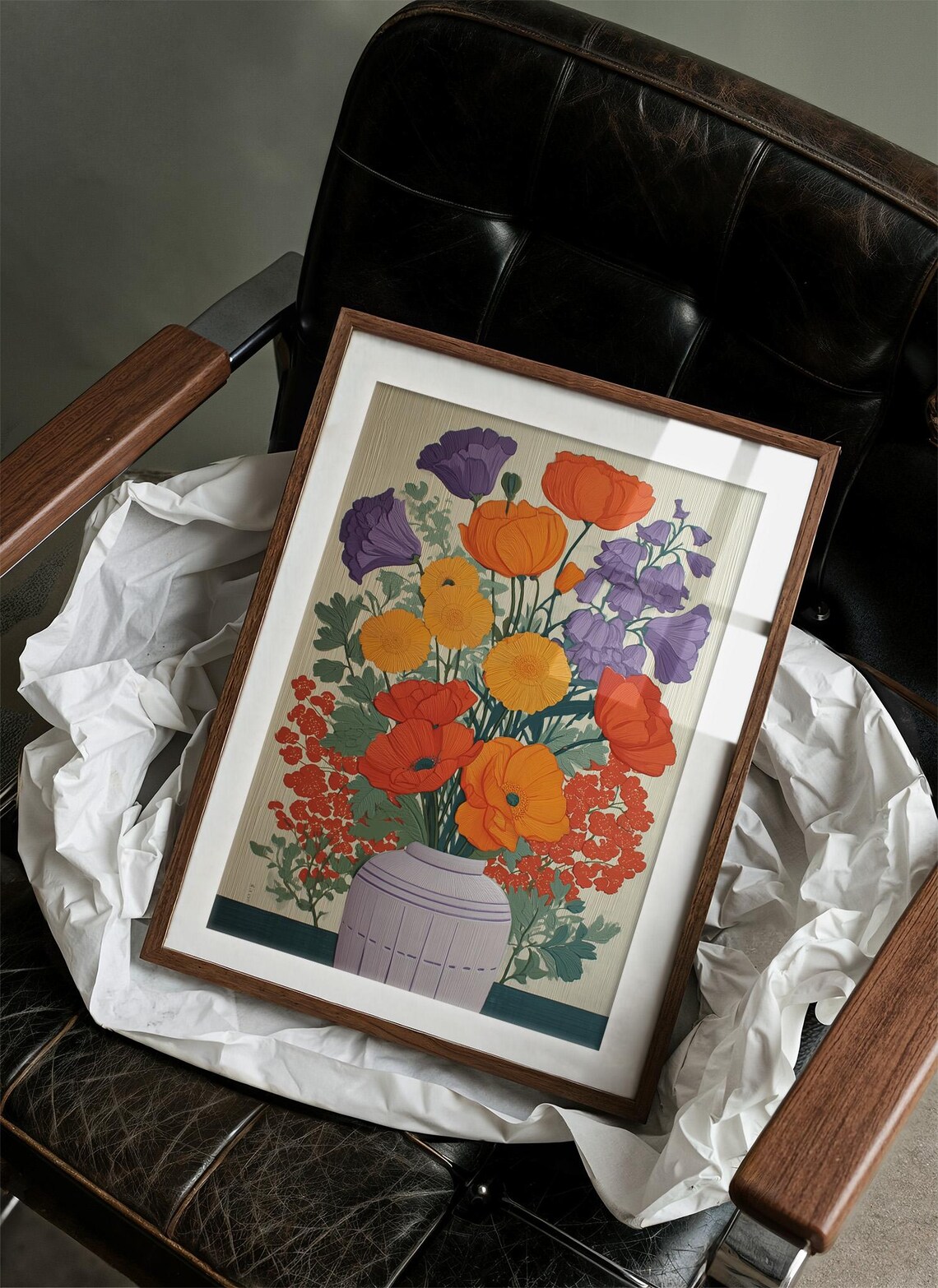 Vibrant Floral Bouquet in Textured Vase, Art Print