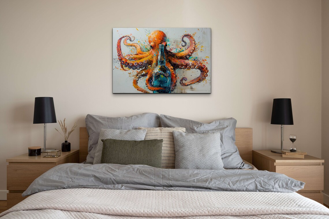 Octopus Painting Wall Art On Nautical Seascape Artwork Gallery Wrap Stretched On Ready To Hang - Image 6