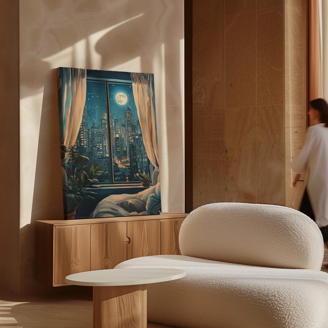 Moonlit City Skyline Night Window View Cozy Bedroom Decor Poster - Image 5