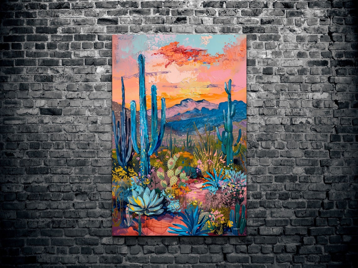 Saguaro Cactus Garden Sunset Vertical Desert Landscape Poster - Image 2