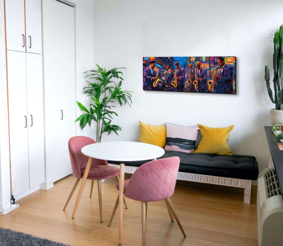 Moody Jazz Saxophone Band Night Club Panoramic Music Art Poster - Image 6