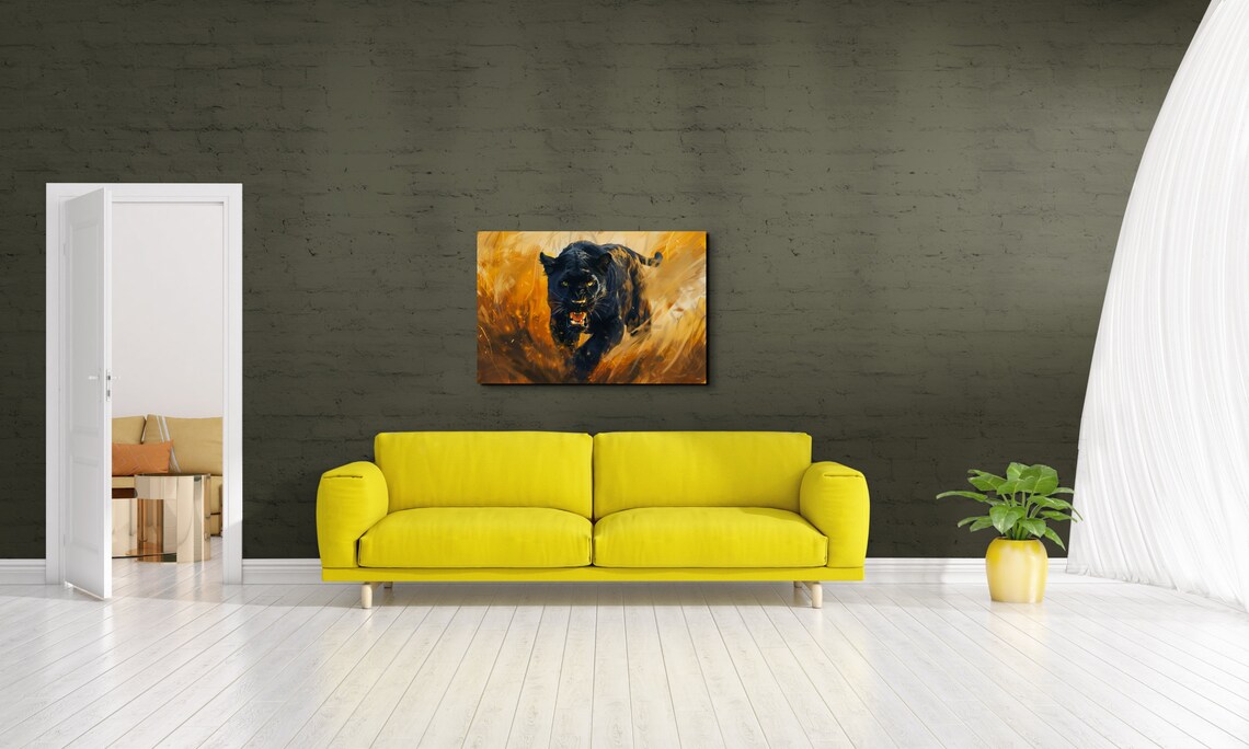 Lunging Black Panther in Golden Light Bold Wildlife Art Poster - Image 5
