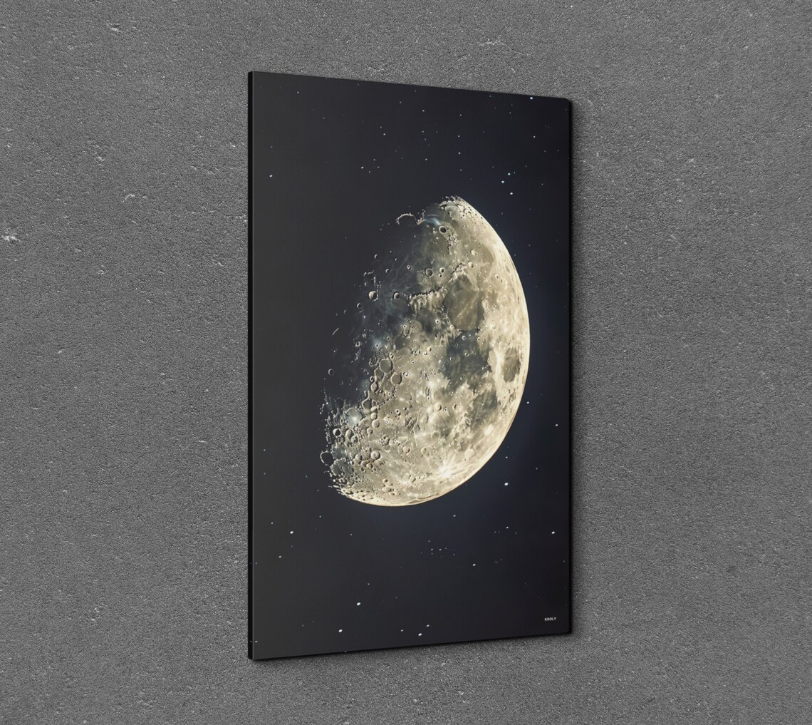 Waning Moon Detailed Crater Close Up Starry Night Sky Poster - Image 6