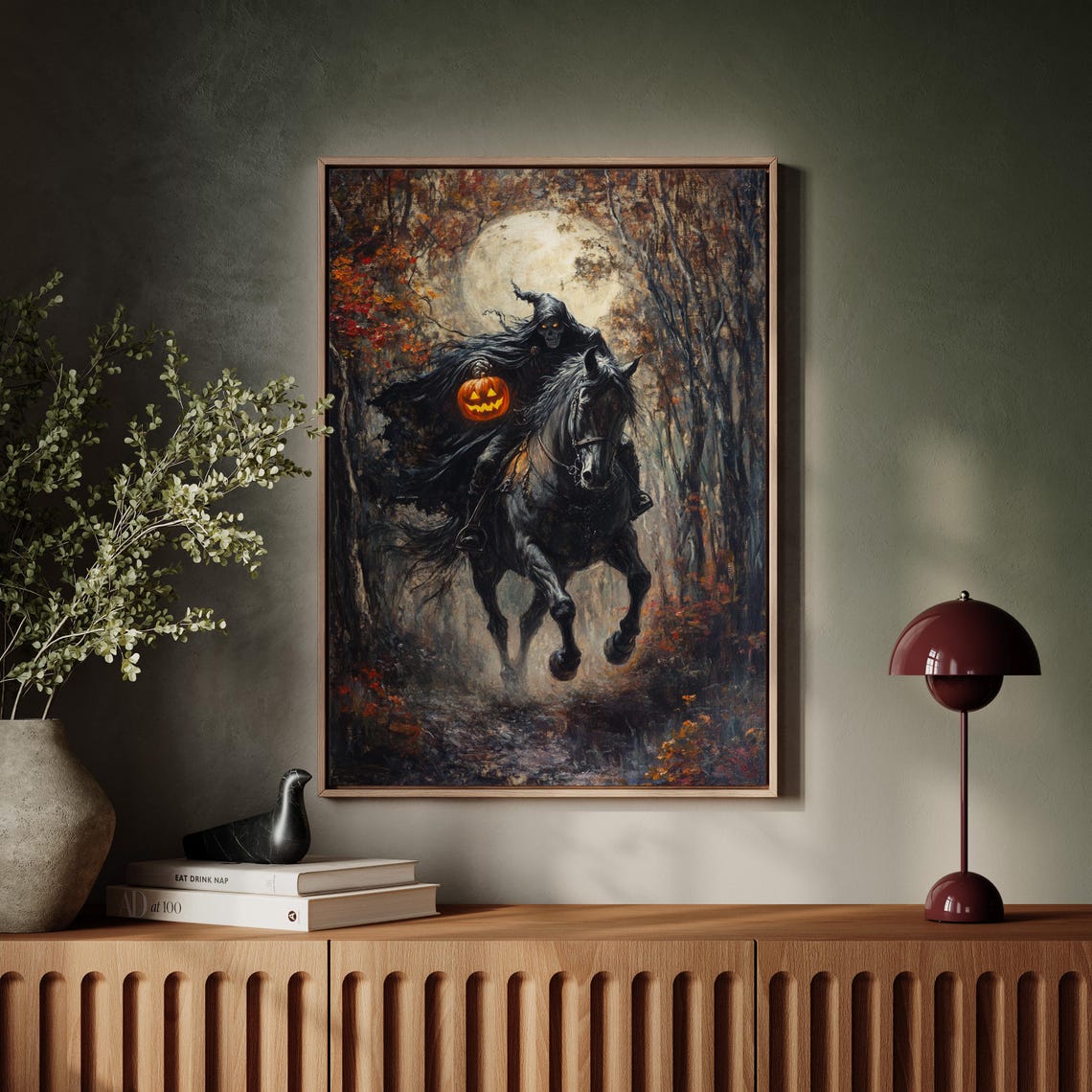 Headless Horseman Spooky Halloween Moonlit Woods Jack-o-Lantern Poster - Image 7