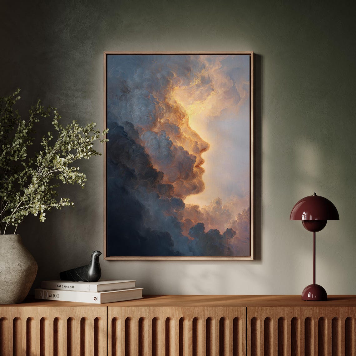 Cloud Face Profile Dramatic Golden Sunset Sky Oil Painting Poster