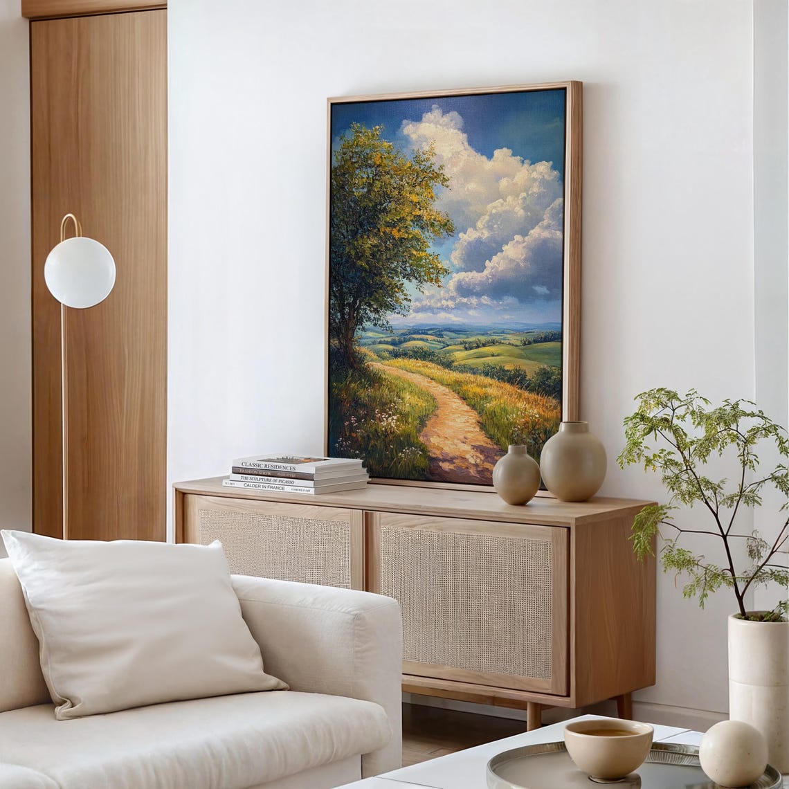 Golden Countryside Path Through Rolling Hills Dramatic Sky Art Poster - Image 3