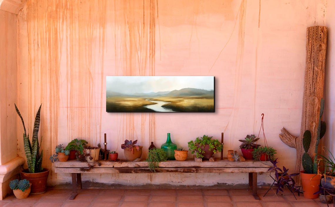 Misty River Golden Plains Hills Panoramic Tranquil Art Poster - Image 5