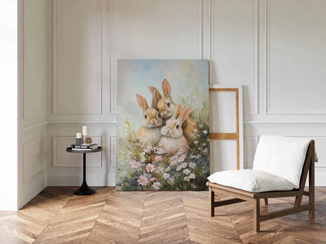 Three Baby Rabbits Huddled Together in Blooming Wildflowers Poster - Image 4