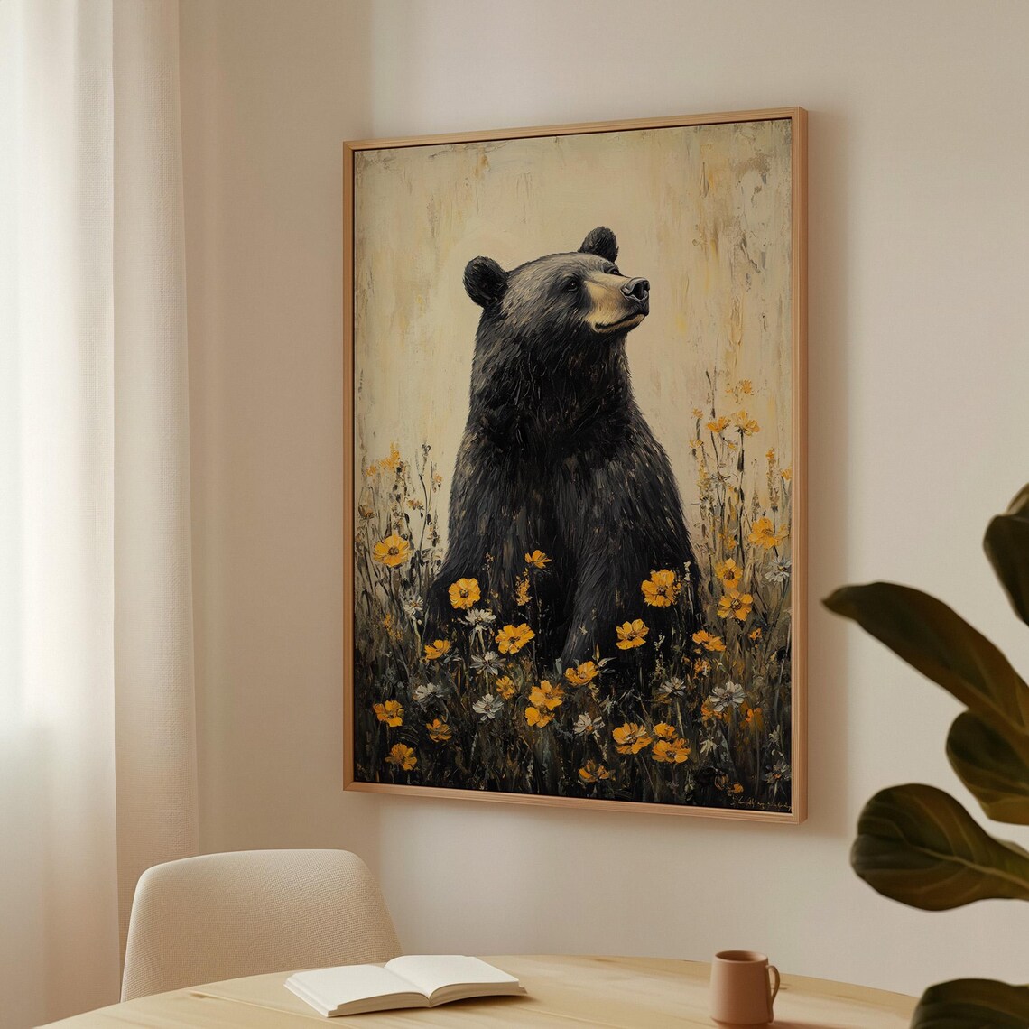 Black Bear Amid Golden Wildflowers Rustic Art Print - Image 4