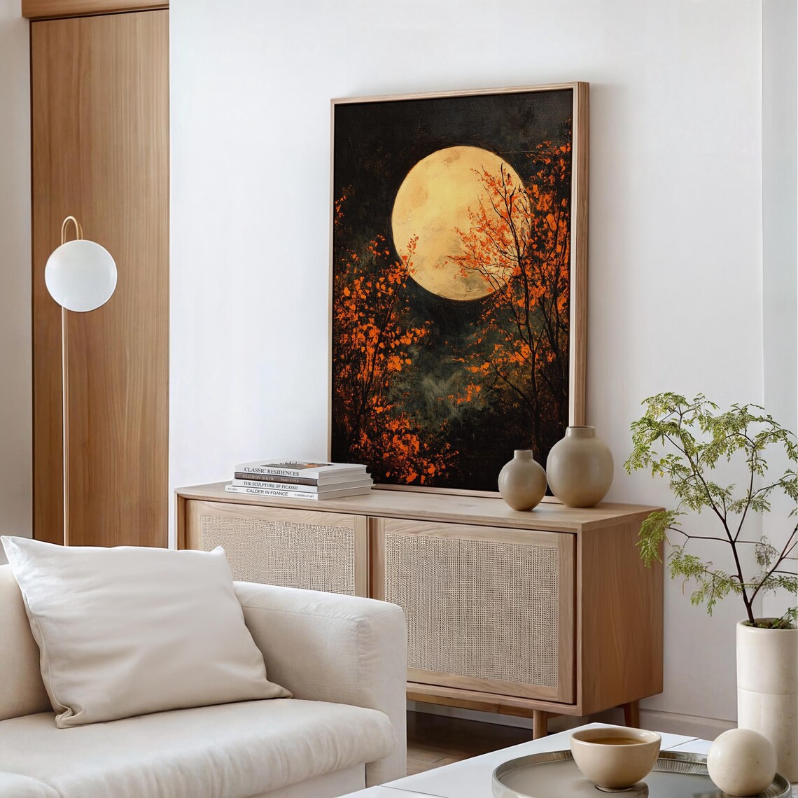 Full Moon With Autumn Trees, Rustic Seasonal Art Print - Image 5