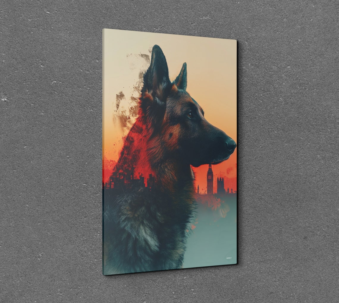 German Shepherd Sunset Double Exposure Dog Portrait Nature Wall Art - Image 5