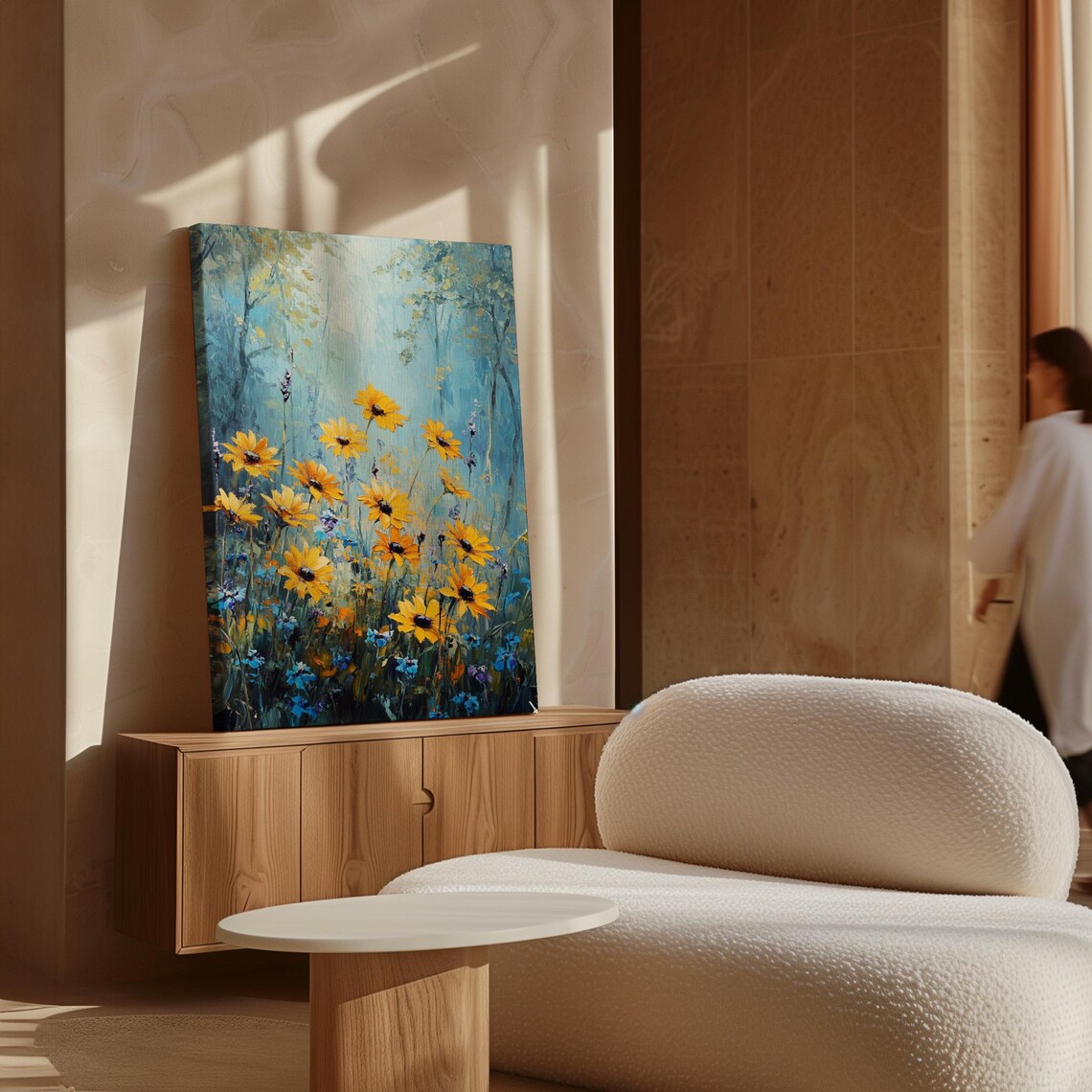 Tall Yellow Sunflowers In Misty Blue Forest Wildflower Poster - Image 6