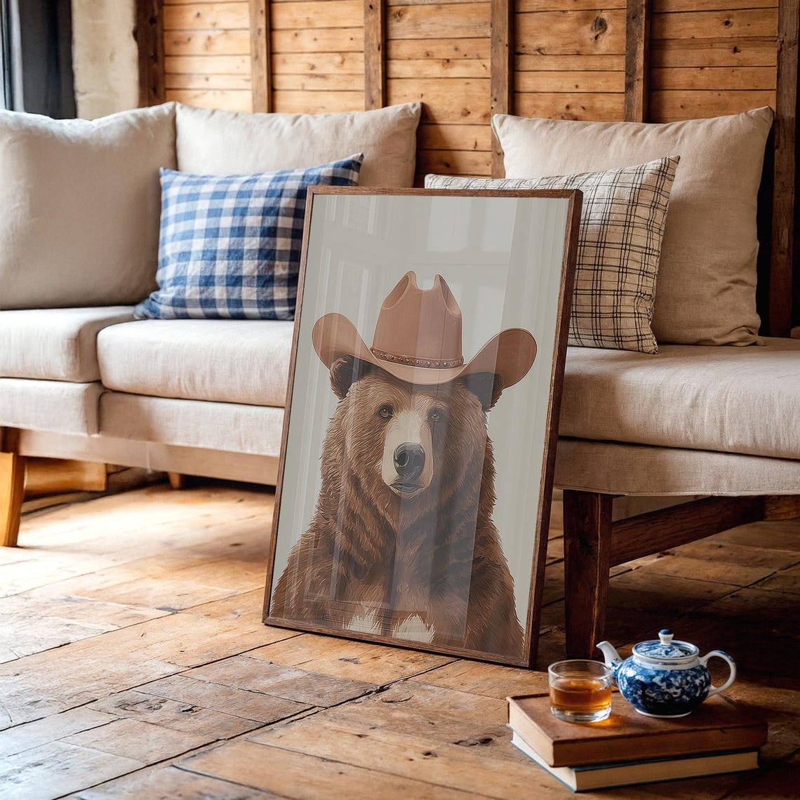 Cowboy Bear Portrait Brown Bear In Western Hat Wildlife Wall Art