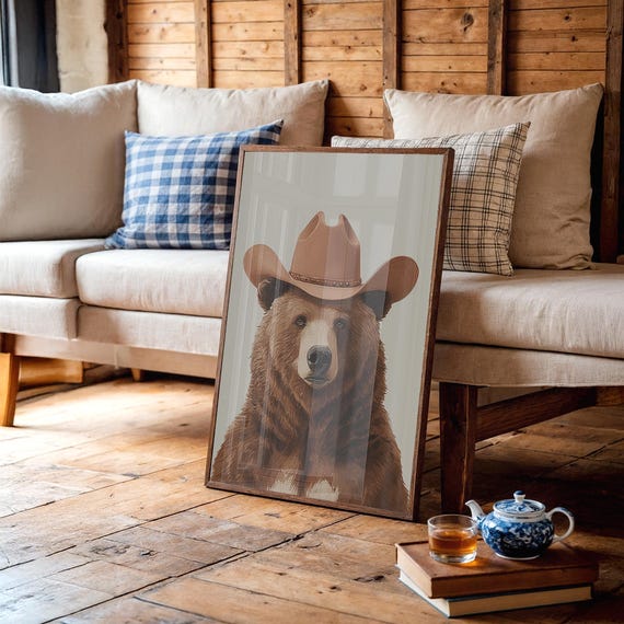 Cowboy Bear Portrait In Western Hat