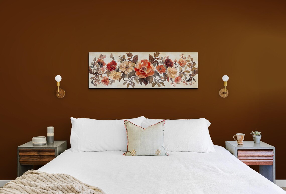 Autumn Poppy Flower Garland Panoramic Vintage Floral Art Poster - Image 6