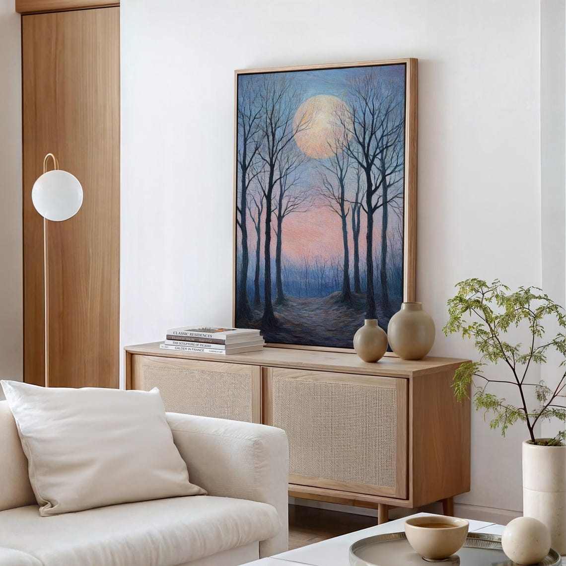 Moonlit Forest Trees Misty Twilight Full Moon Landscape Poster - Image 4