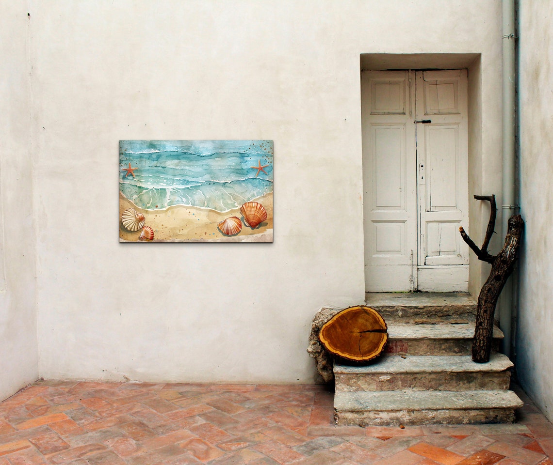 Beach Watercolor Scene With Seashells And Starfish Coastal Poster - Image 3