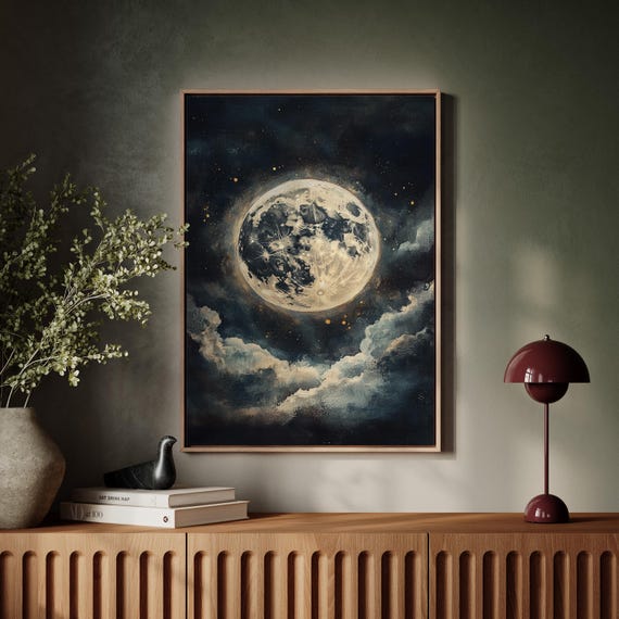 Full Moon Art Print, Dreamy Night Sky