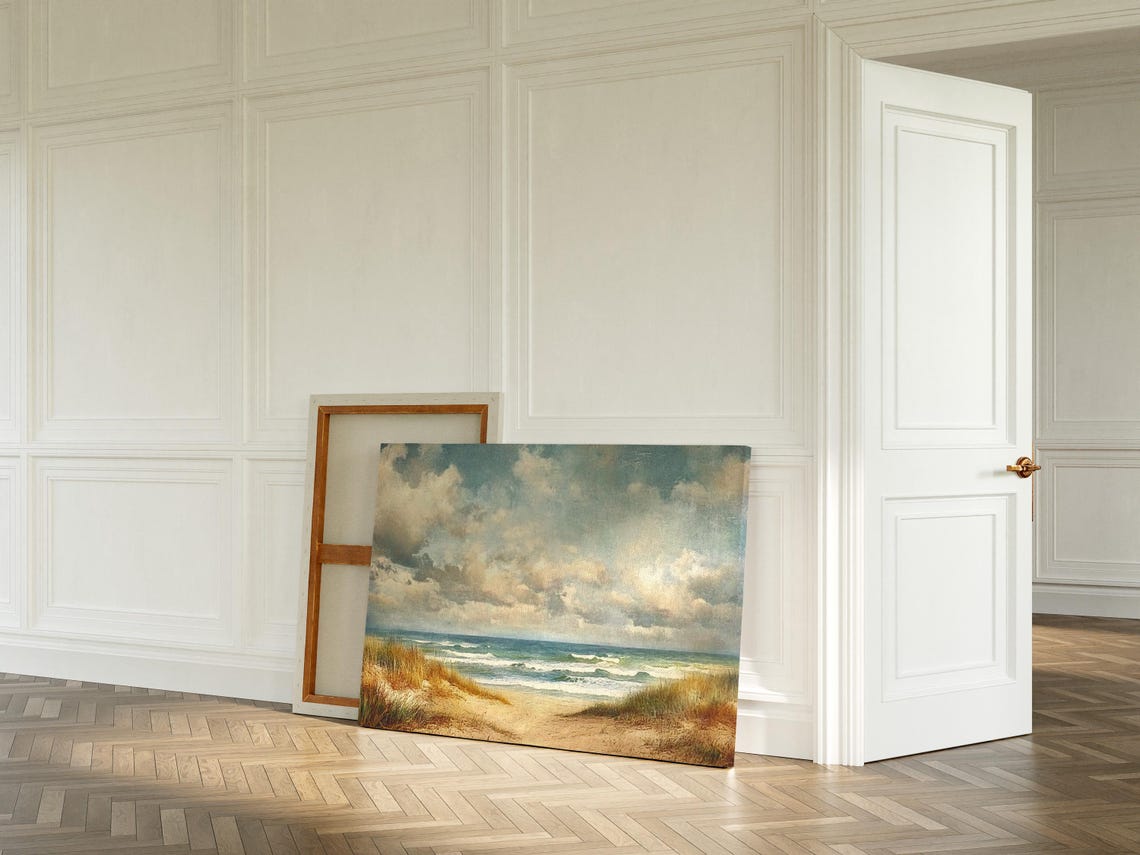 Coastal Beach Dunes Path To Ocean Waves Cloudy Sky Seascape Wall Art - Image 2
