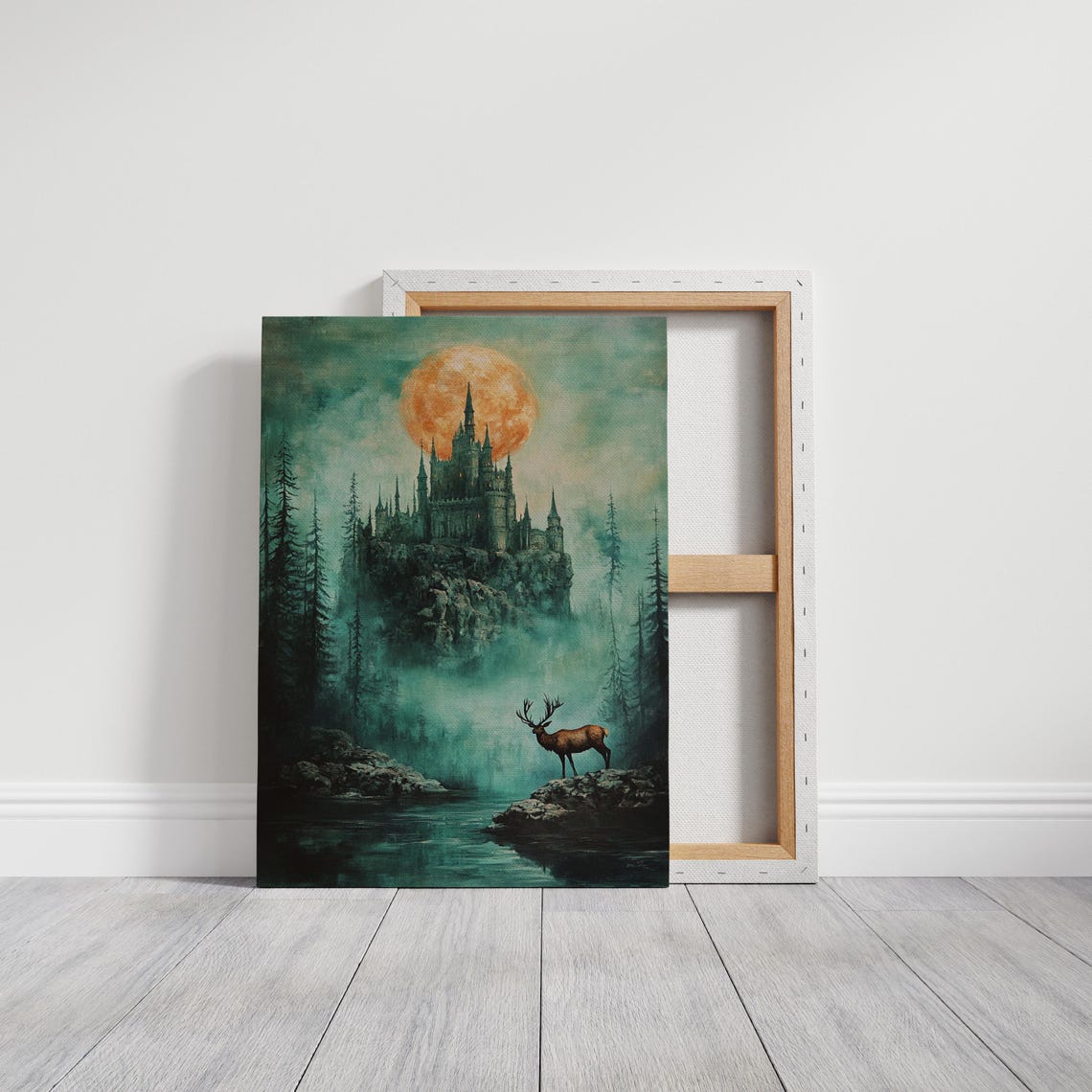 Gothic Castle Under Huge Amber Moon Misty Forest Fantasy Poster - Image 6