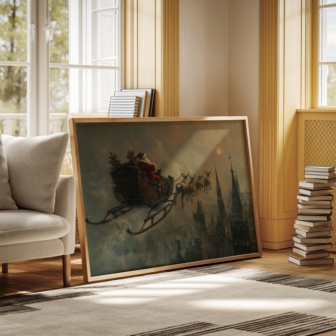 Rustic Farmhouse Santa Reading Art Print, Christmas Decor - Image 5