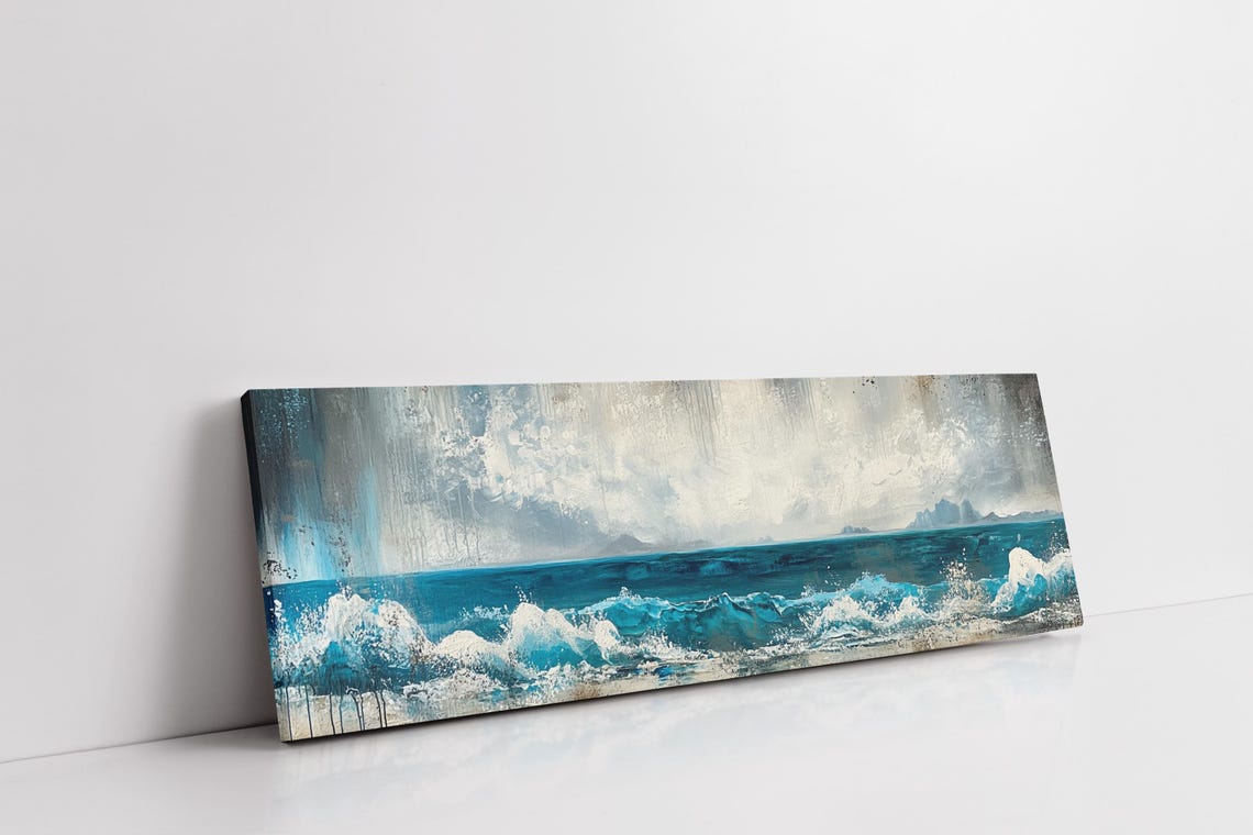 Abstract Blue Ocean Waves Beach Seascape Modern Nautical Art Print - Image 2