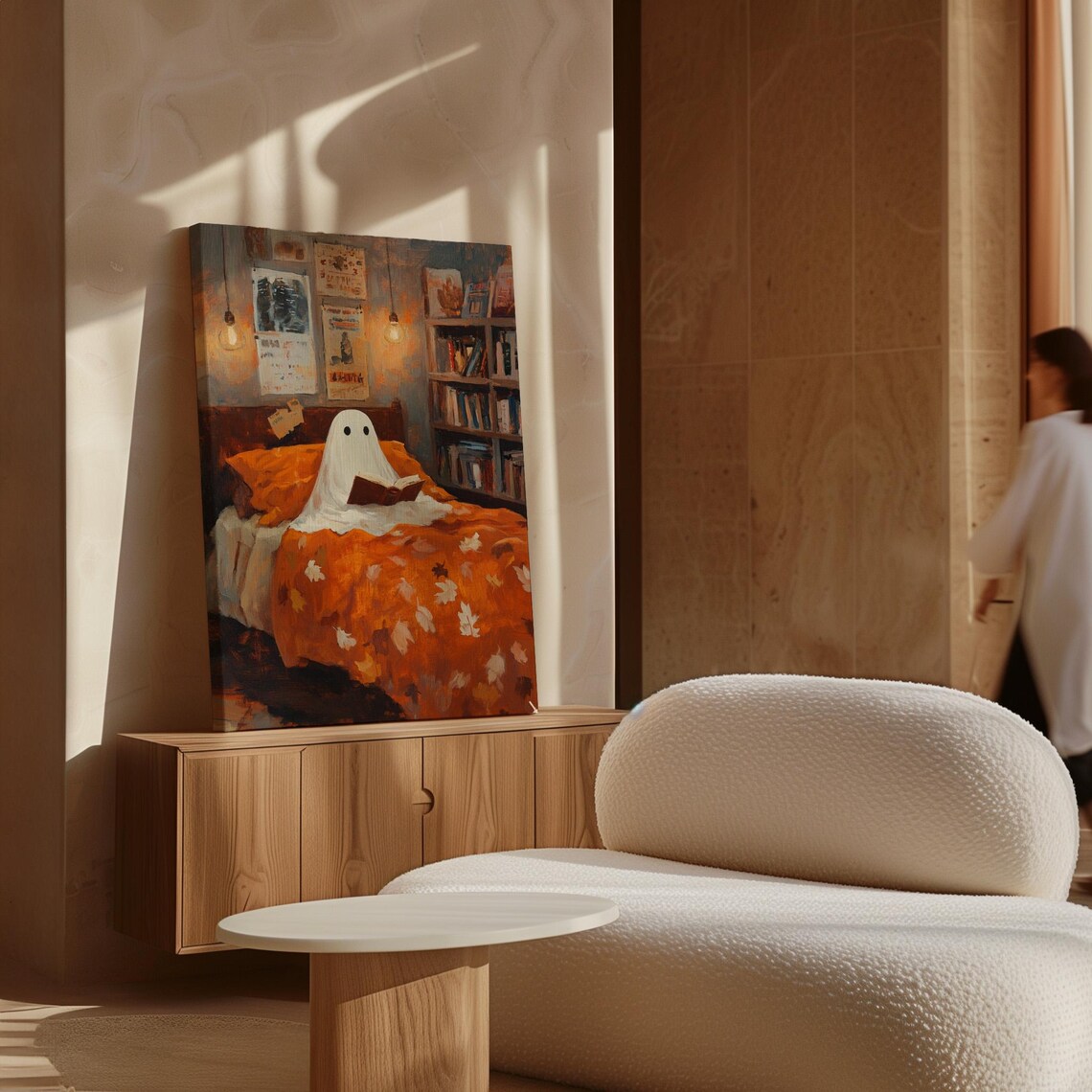 Cozy Ghost Reading, Whimsical Autumn Halloween - Image 5