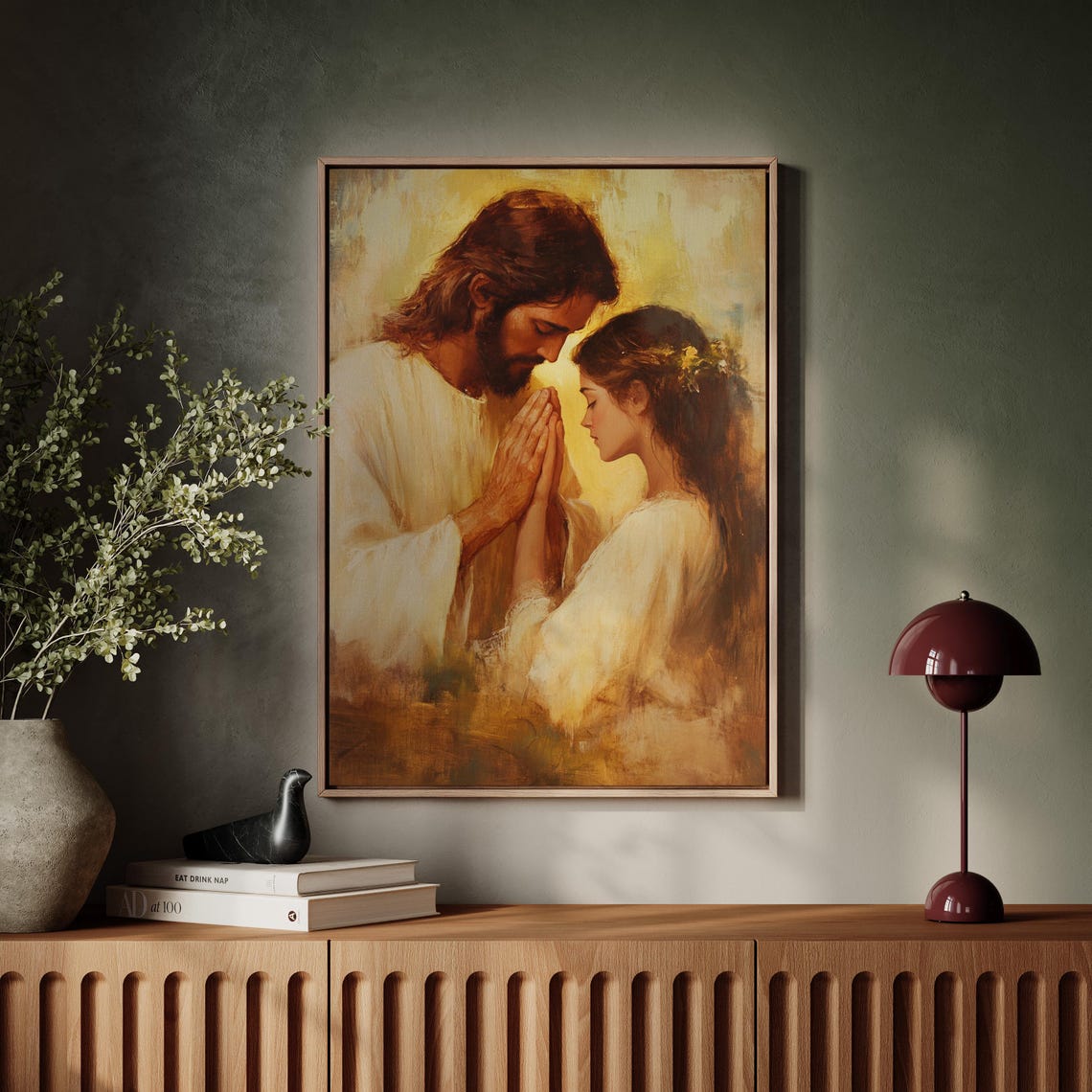 Jesus Praying With Woman in Golden Light Christian Devotion Art Print - Image 6