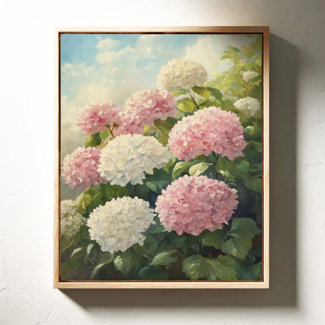 Pink White Hydrangea Blossoms Lush Floral Oil Painting Poster - Image 3