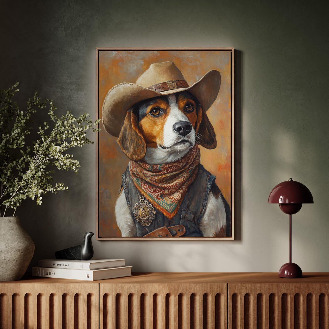 Beagle Cowboy Sheriff Dog Portrait Vintage Western Style Poster