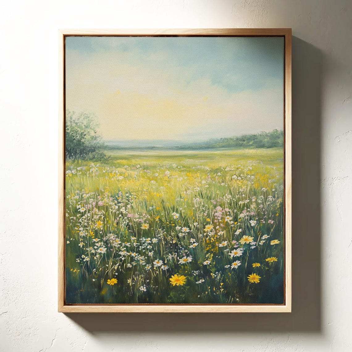 Wildflower Meadow With Daisies Pastel Spring Landscape Art Print - Image 4